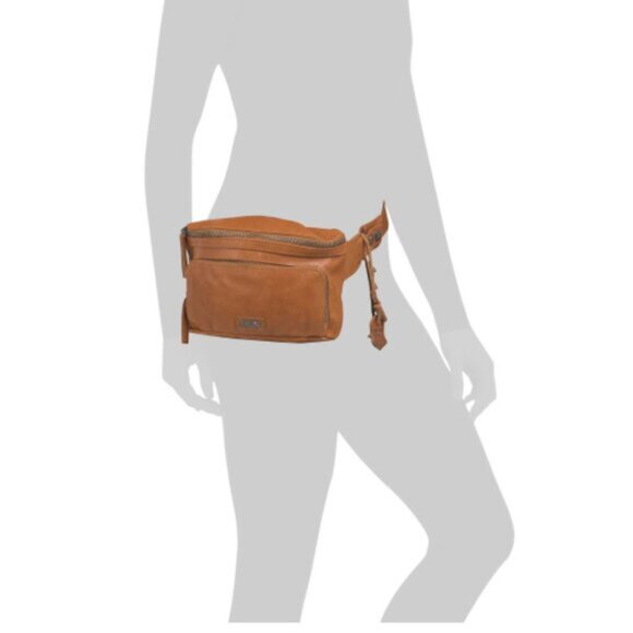 SPIKES & SPARROW Leather Belt Bag With Front Zip Pocket Camel Brown - Picture 2 of 16